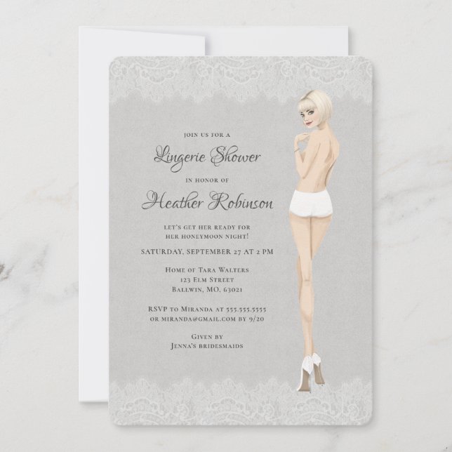 Invitación Novia en las bragas Lacy Lingerie Shower (Anverso)