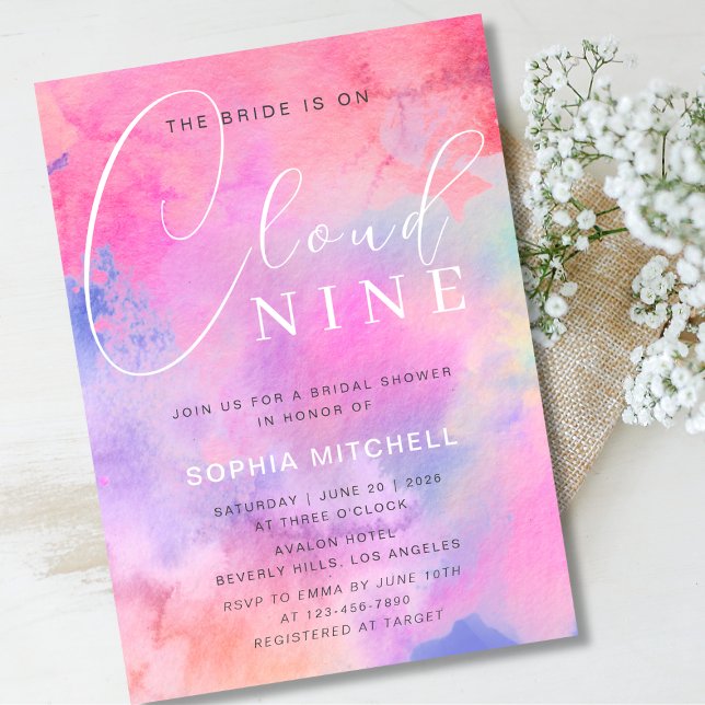 Invitación Novia en Nube 9 Bridal Bridal Shower (Bride on Cloud 9 Bright Colorful Bridal Shower Invitation)