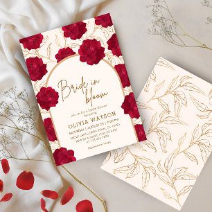 Invitación Novia en rosa de sangre y ducha dorada floral de n