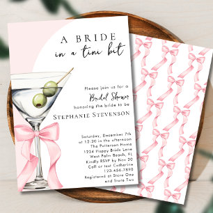 Invitación Novia En Un Martini De Tini Con Lazo Rosado Bridal