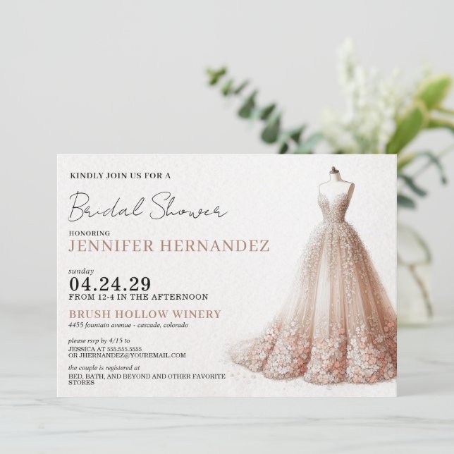 Invitación Novia en una ducha de novia en Rubor (Anverso de pie)