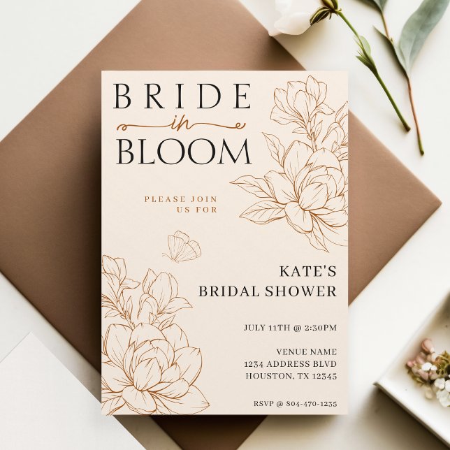 Invitación Novia en una ducha marrón de novias (Bride in Bloom Tan Brown Bridal Shower Invitation
)