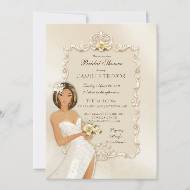 Invitación Novia étnica Ivory Satin Rosa Boda (Anverso)