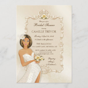 Invitación Novia Étnica Rosa de Boda de Seda Marfil