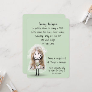 Invitación Novia figura de palitos chica en verde
