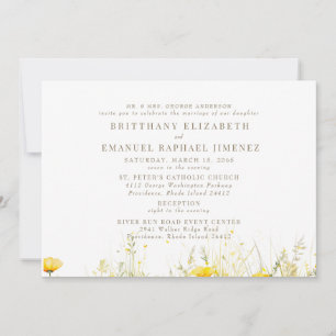 Invitación Novia Flor Silvestre Amarilla Padres 2 Lugar Boda