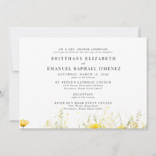 Invitación Novia Flor Silvestre Amarilla Padres 2 Lugar Boda