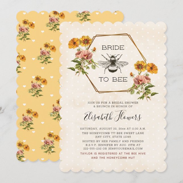 Invitación Novia floral a ser invitada a ducharse nupcial (Anverso / Reverso)