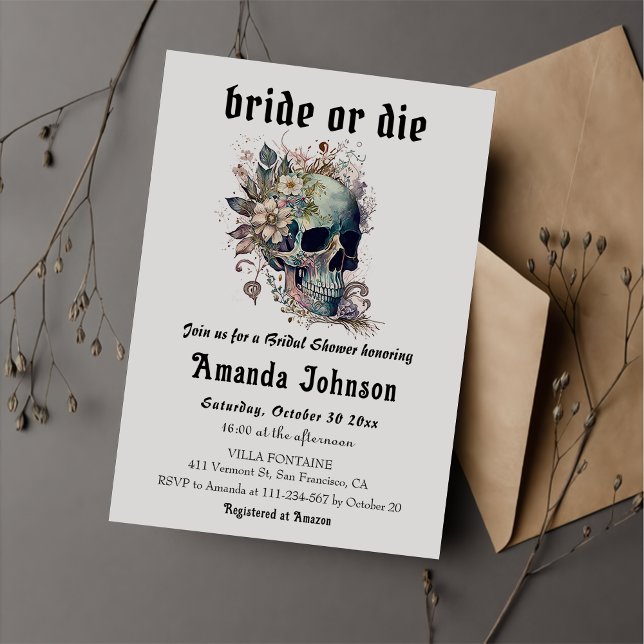 Invitación Novia floral gótica o ducha nupcial mortal (Subido por el creador)
