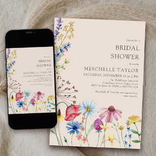 Invitación Novia Flores Silvestres Baño Nupcial Rústico País