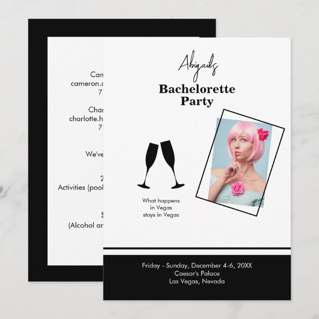 Invitación Novia Foto B/W Destino Bachelorette Fiesta En (Anverso / Reverso)
