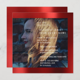 Invitación Novia Foto Graduación Cumpleaños Ruby Red Metallic