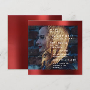 Invitación Novia Foto Graduación Cumpleaños Ruby Red Metallic