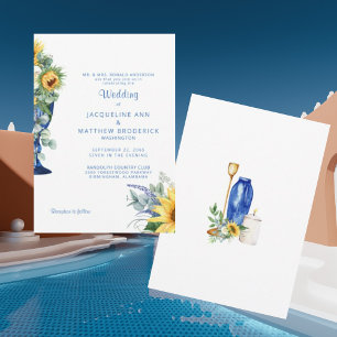 Invitación Novia Girasol Toscano Padres Boda Texto Azul