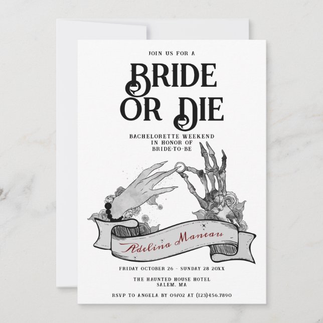 Invitación Novia gótica o muerte hasta la muerte en soltera f (Anverso)