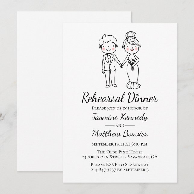 Invitación Novia Groom Boda negro ensayar cena (Anverso / Reverso)