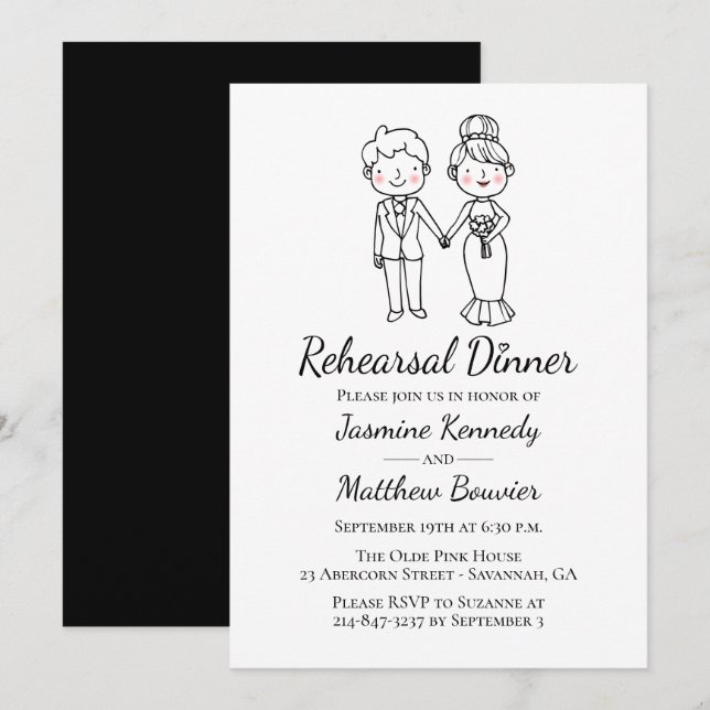 Invitación Novia Groom Boda negro ensayar cena (Anverso / Reverso)
