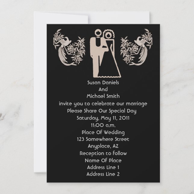 Invitación Novia Groom Doves Black Wedding Invite (Anverso)