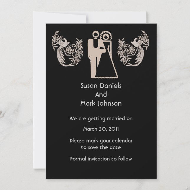 Invitación Novia Groom Doves Black Wedding Save The Date (Anverso)