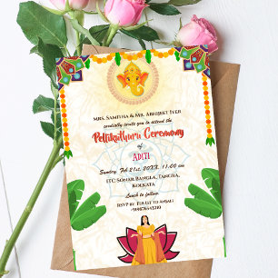 Invitación Novia hindú del sur de la India Ceremonia Pellikut