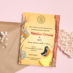 Invitación Novia hindú del sur de la India Ceremonia Pellikut