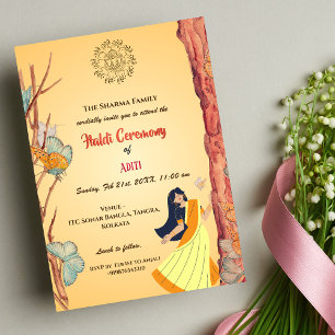 Invitación Novia hindú india Ceremonia Haldi Mariposa