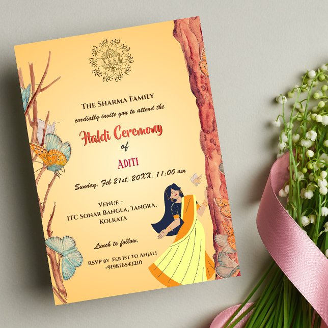 Invitación Novia hindú india Ceremonia Haldi Mariposa (Subido por el creador)