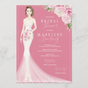 Invitación Novia ilustrada en ducha de novias con traje de co