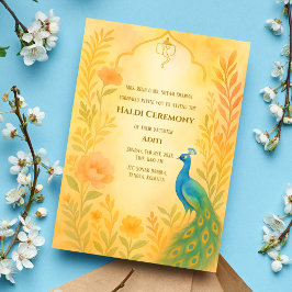 Invitación Novia india Ceremonia Haldi Floral Pavón