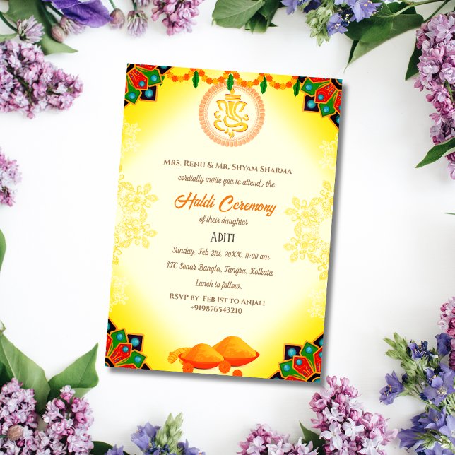 Invitación Novia india Ceremonia Haldi Pareja hindú Ganesha (Subido por el creador)