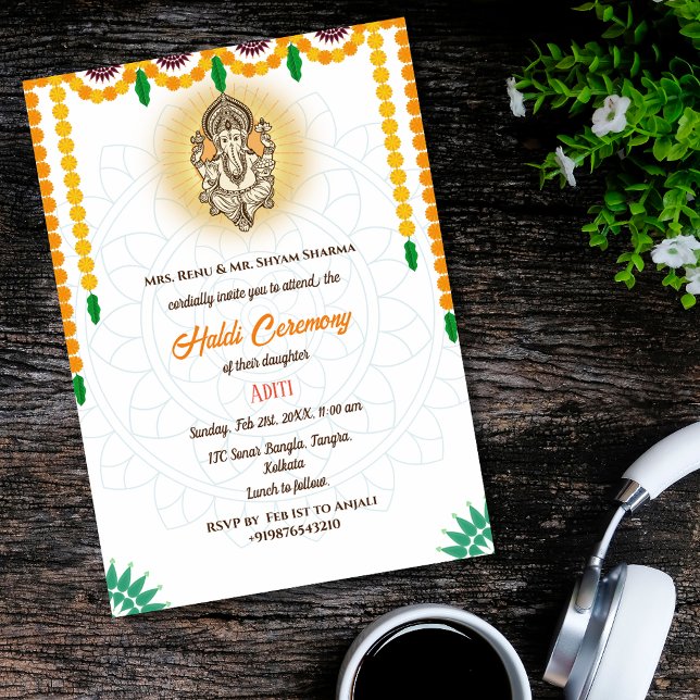 Invitación Novia india Ceremonia Haldi Pareja hindú Ganesha (Subido por el creador)