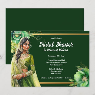 Invitación Novia india ducha de novia de color verde oscuro