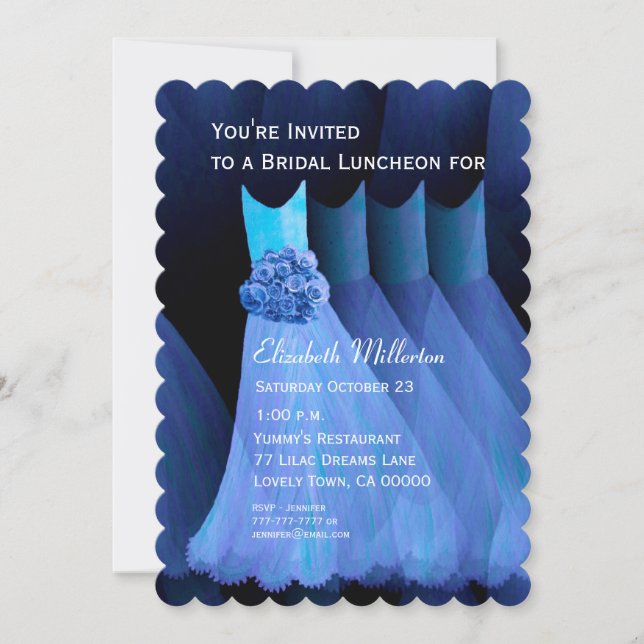 Invitación Novia Luncheon Brunch Dresores azules V02 (Anverso)