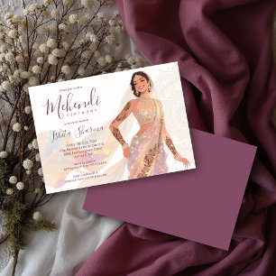 Invitación Novia Mehendi Glamurosa Henna Ciruela TLW26