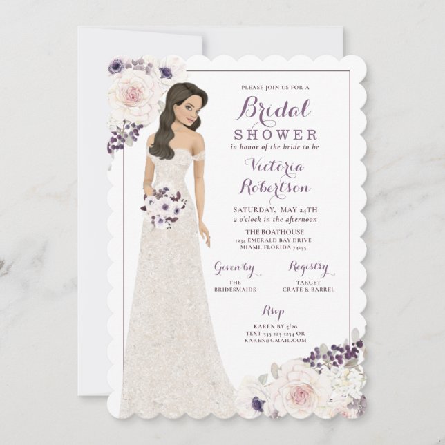 Invitación Novia morada anémona en ducha de novia plantada (Anverso)