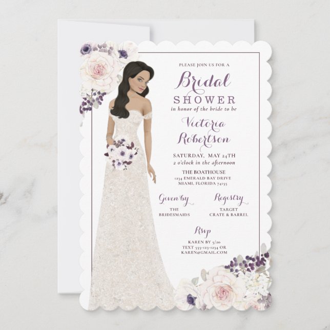 Invitación Novia morada anémona en ducha de novia plantada (Anverso)