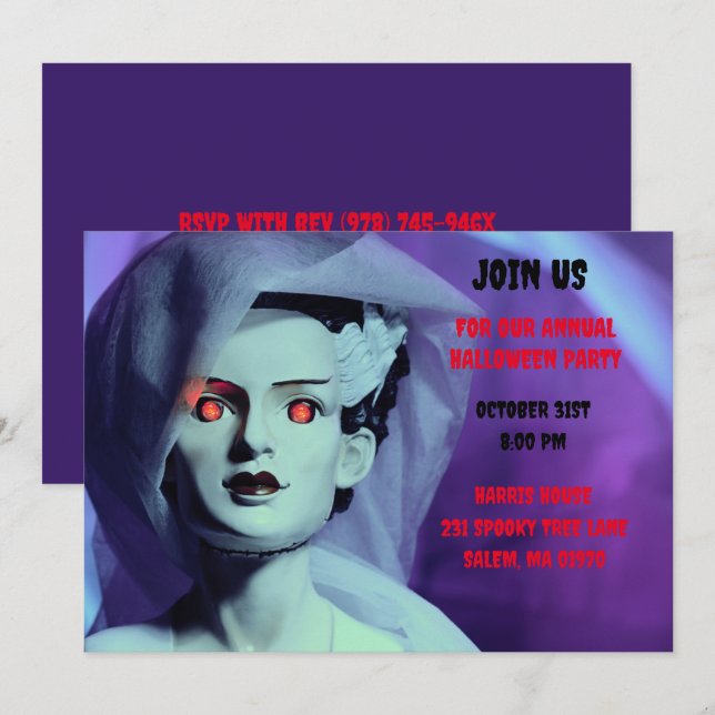 Invitación Novia morada de Frankenstein (Anverso / Reverso)
