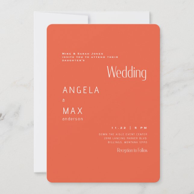 Invitación Novia Naranja Moderna Bodas Padres (Anverso)