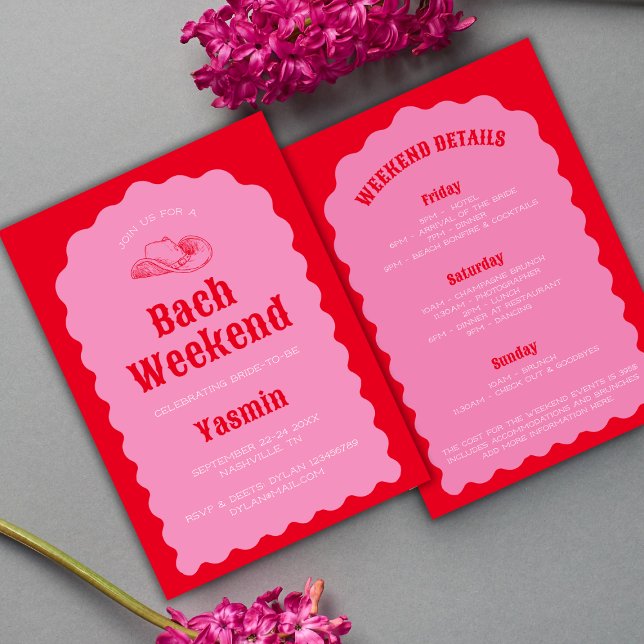 Invitación Novia Nashville Red & Pink Bachelorend Weekend (Cowgirl Nashville Red & Pink Bachelorette Weekend Invitation)