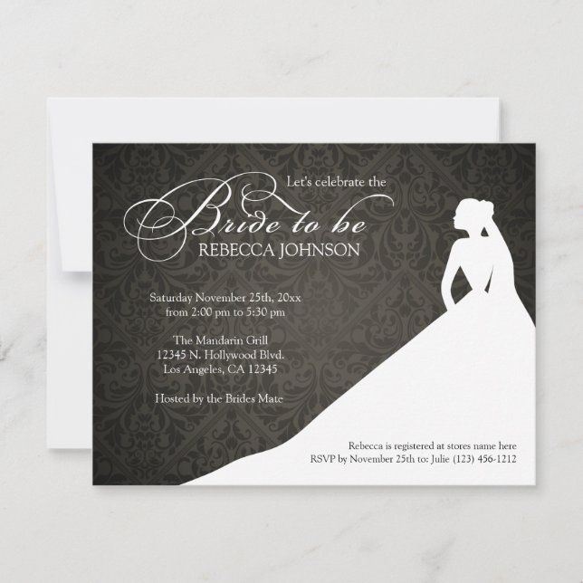Invitación "Novia negra y blanca elegante a ser" ducha (Anverso)