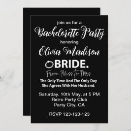 Invitación Novia negra y blanca en la fiesta de la soltera