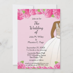 Invitación Novia negra y rosa afroamericana y groom