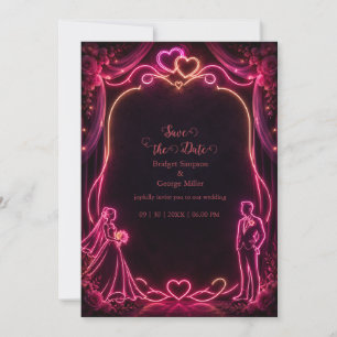 Invitación Novia Novio Boda Amor Brillo Rosa Neon