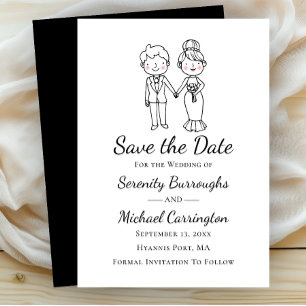 Invitación Novia Novio Dibujos Animados Boda Guardar la Fecha