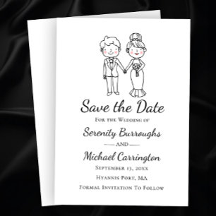 Invitación Novia Novio Dibujos Animados Boda Salvar La Fecha 