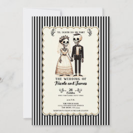 Invitación Novia + Novio Esqueleto de Dibujos Animados Boda C