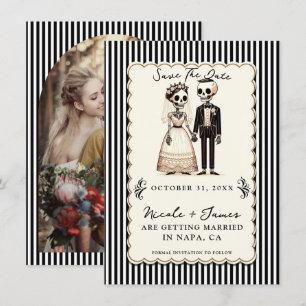 Invitación Novia + Novio Esqueleto de Dibujos Animados Save t