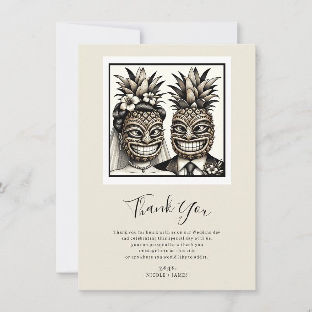 Invitación Novia & Novio Tiki de Piña Aloha Agradecimiento (Anverso)