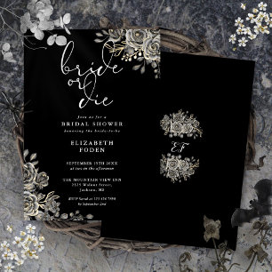 Invitación Novia o Muere Negra y Blanca Ducha de Novia Gótica