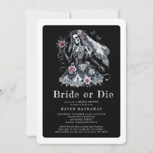 Invitación Novia o muerte en un esqueleto floral gótico en un